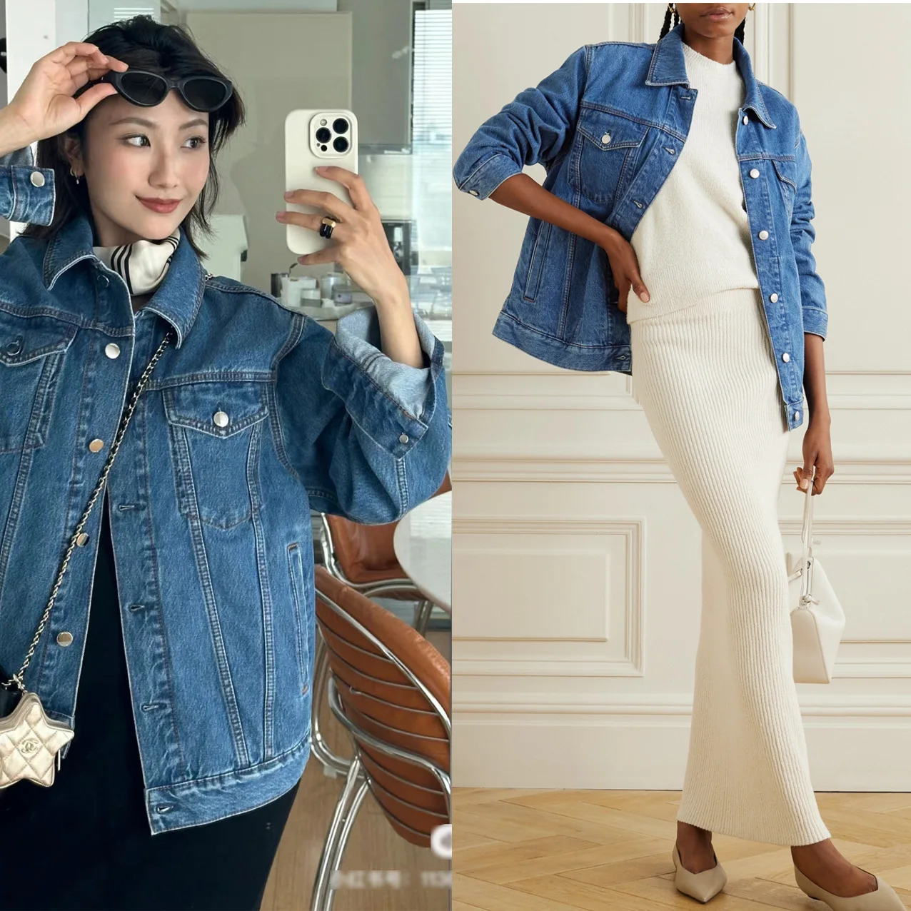 

Women Classic casual washed blue denim jacket