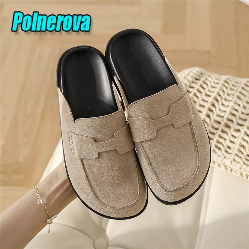 Summer New Thick Bottom Women Slippers Round Toe Slip-On Platform Half Slipper Flats Outdoor Comfortable Casual Shoes Mules