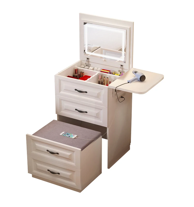 Mini mini minimalist bedroom storage cabinet with integrated flip top, light luxury AI intelligent makeup table