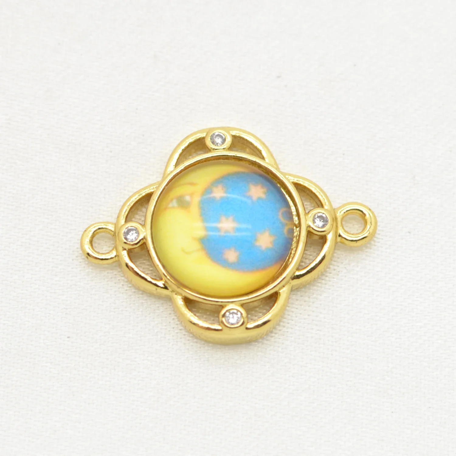 Sky Style Connector for DIY Jewelry Making Supplies Sun Star Moon Brass Resin Jewelry Handmade Bracelet Making Material 4 Pcs