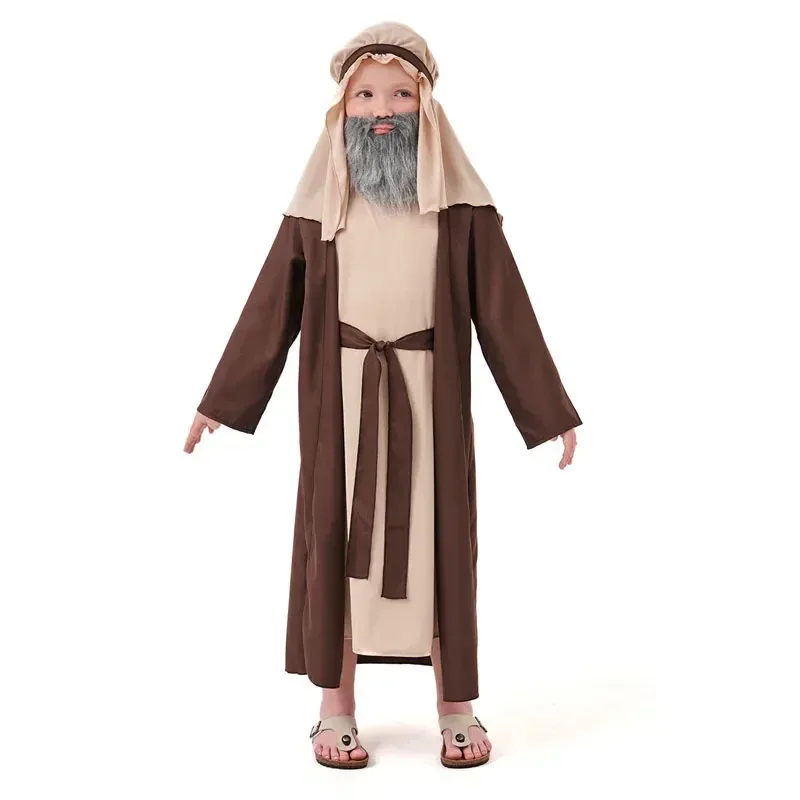 Kostium Karnawałowy Halloween Dziecięcy Noah Biblijny Pasterz Toga z Brodą Cosplay Kostium na Imprezę Stroje Cosplay DY2025