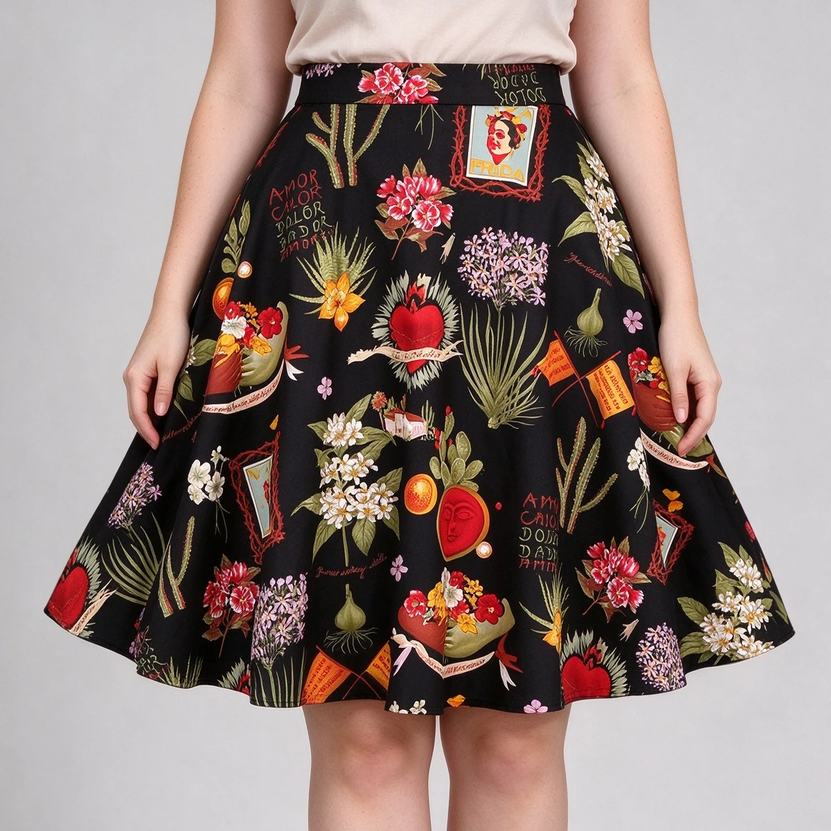 SISHION Summer Cotton Black Skirt VD0020 High Waist A Line 50s 60s Swing Rockabilly Pinup Flare Runway Floral Skirts Womens