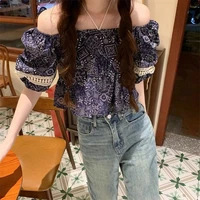 Novel National Attractive Tunic Women French Summer Neck Patchwork Frill Cropped Sleeve Young Look - Image 4