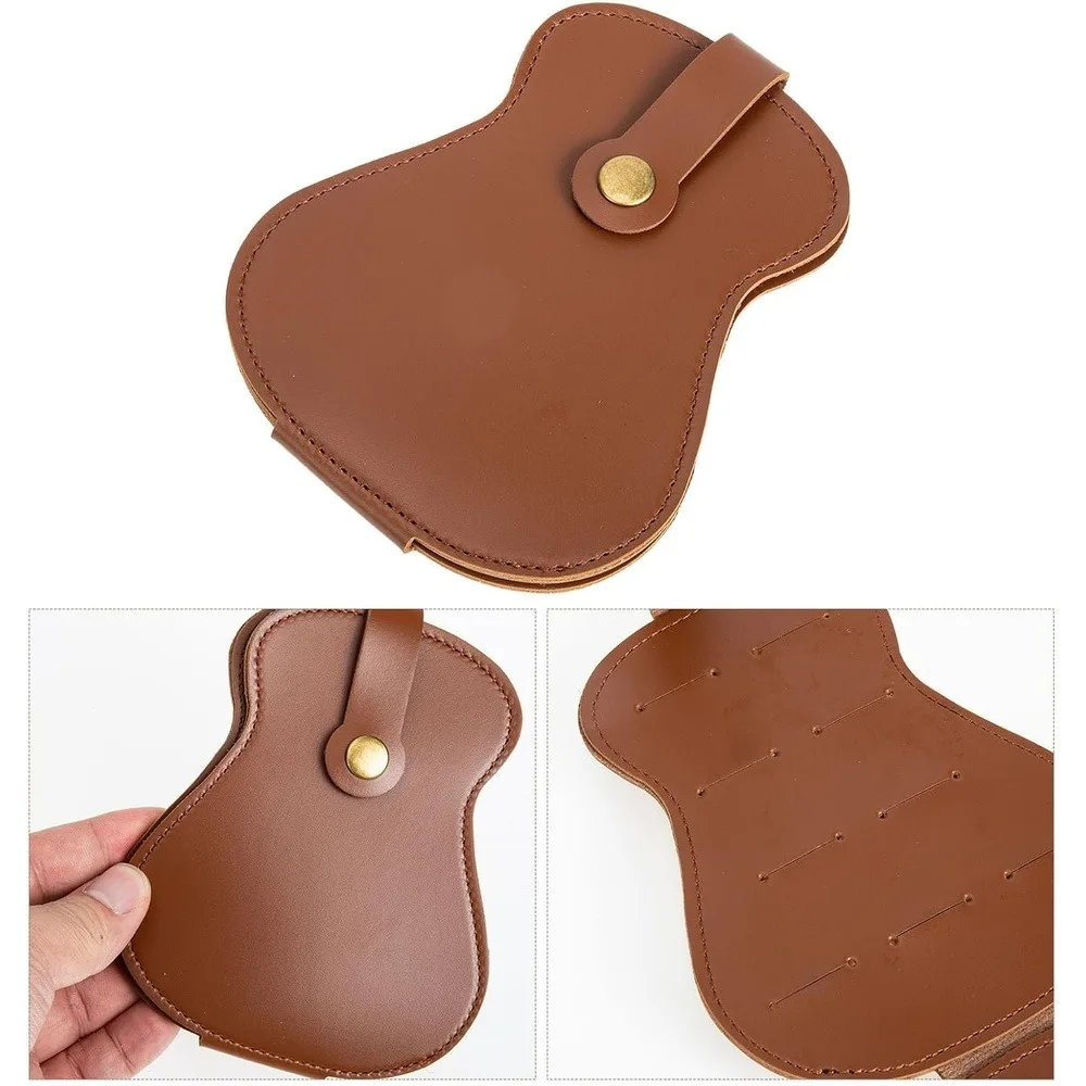 Guitar Pick Holder Pouch, PU Leather Guitar‑Shaped Picks Storage Case, Large Capacity Portable Picks Organizer Bag for Acoustic Electric Guitar, Brown, 1 Pcs