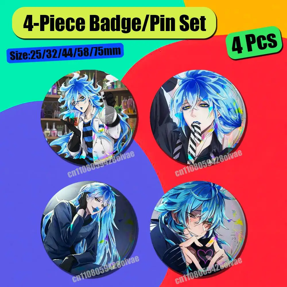 For Idia Shroud Badge Pin Insignia 4 Pcs Set Round Button Emblem Laser Film Cosplay 25mm Custom