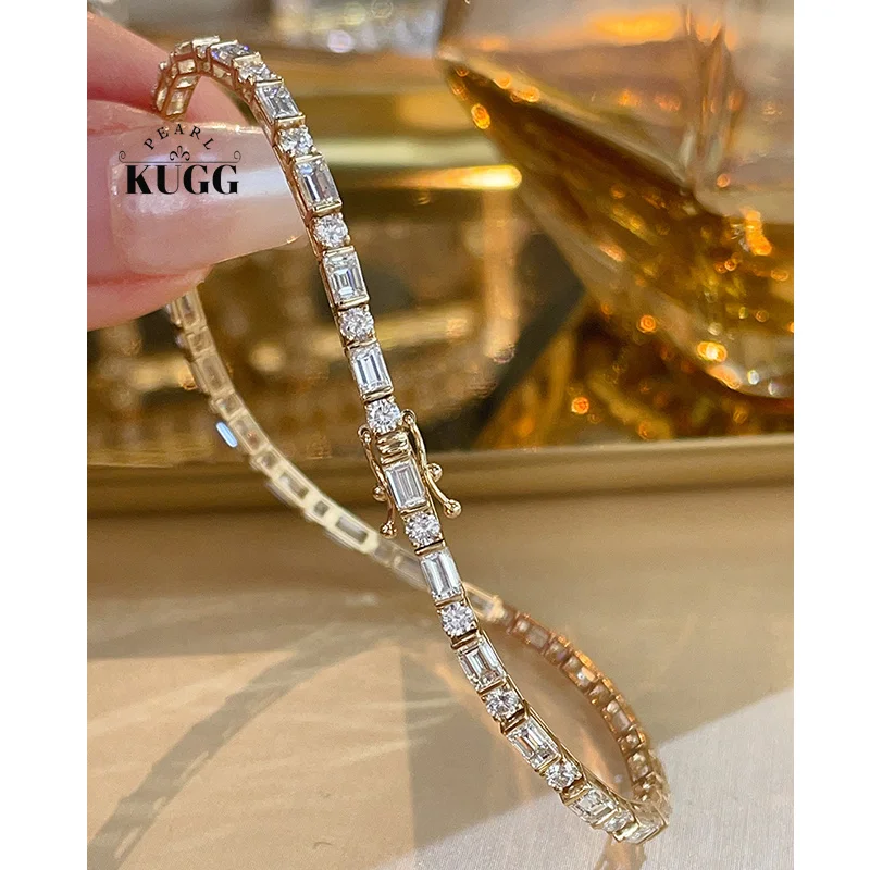 KUGG 100% 18K Yellow Gold Bracelet Luxury Fashion Design 4.83carat Real Natural Diamond Bracelet for Women High Party Jewelry