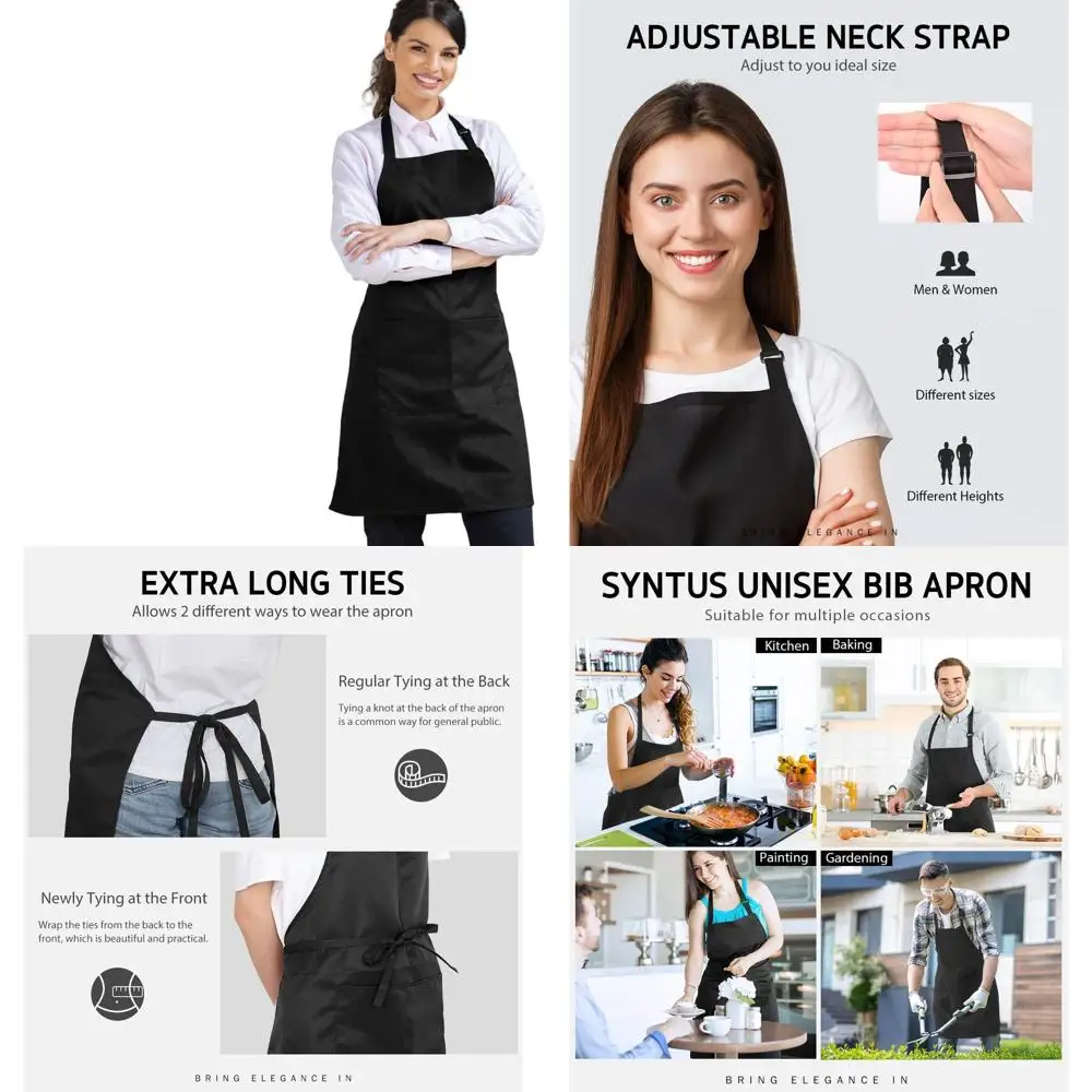

Unisex 12-Pack Waterproof Apron Set with Pockets for Cooking and BBQ, Black