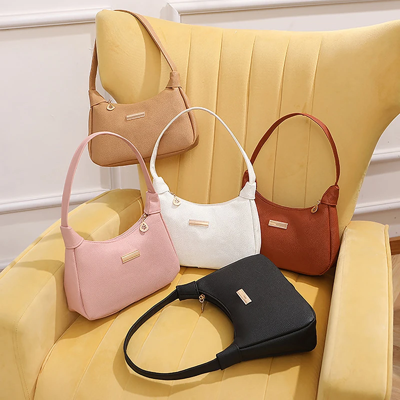 

1PC PU Leather Women Shoulder Bag Retro Solid Color Hobos Handbags Leisure Underarm Armpit Bag Fashion Exquisite Shopping Bag