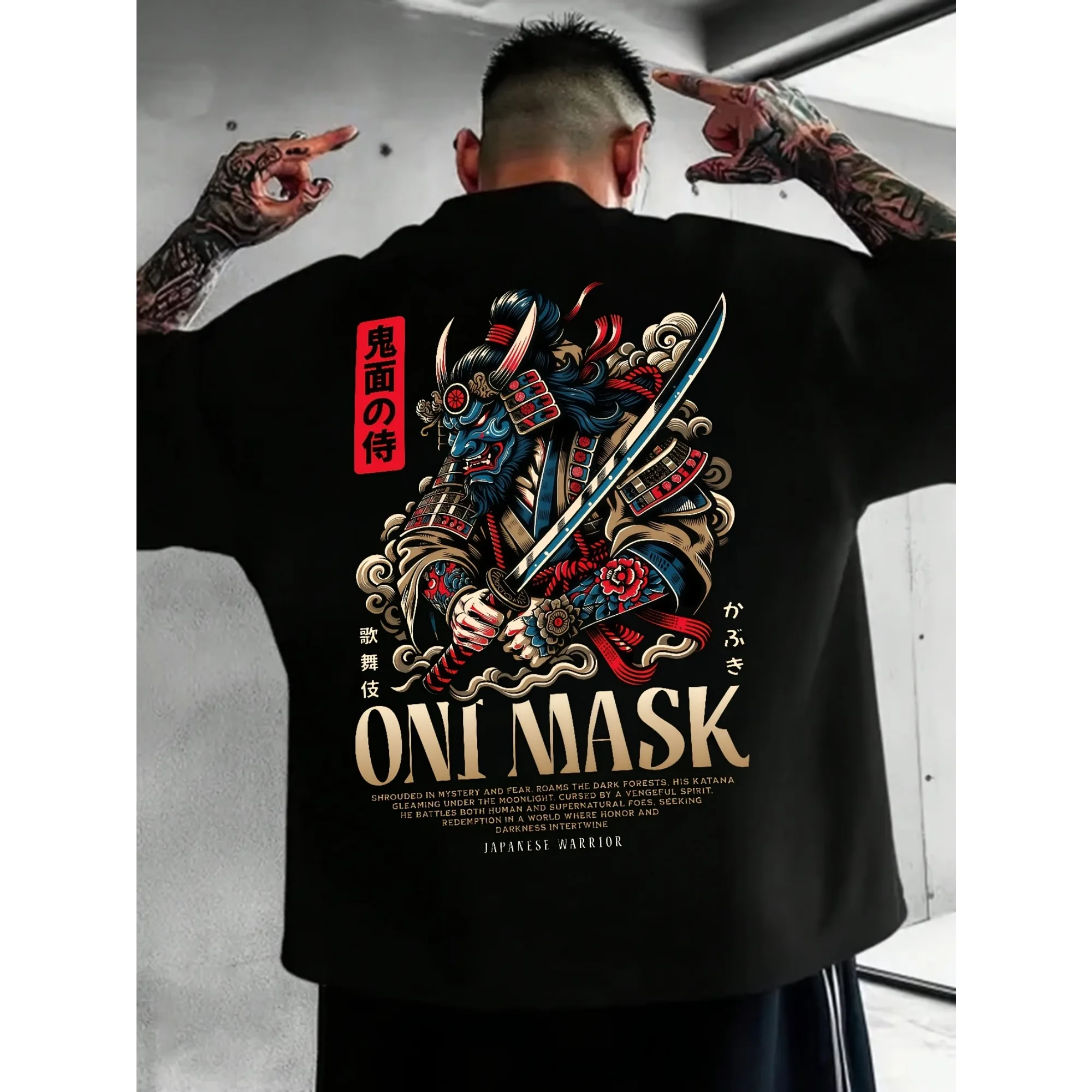 Oni Mask Samurai Warrior Graphic T-shirt Men Women Streetwear Short Sleeve Casual Cotton Vintage Harajuku Tee Top