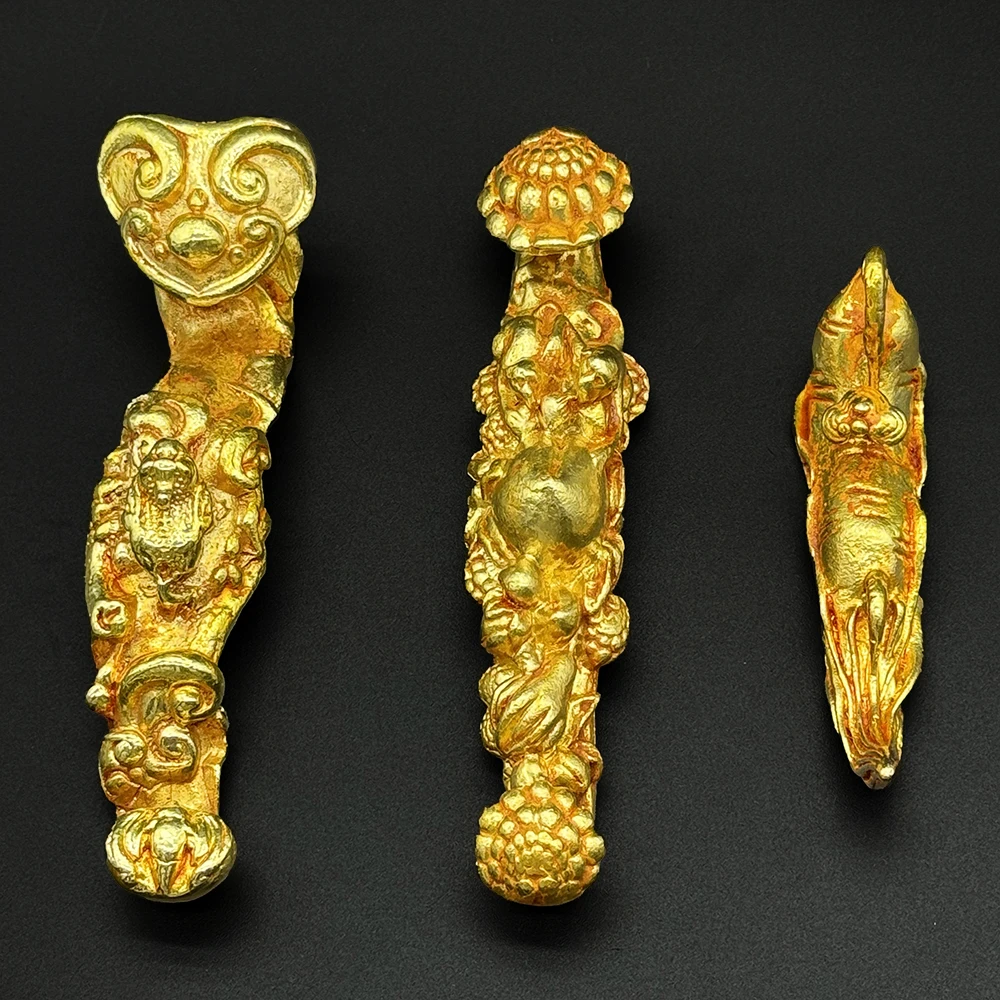 Golden Toad/Spirit Monkey/Ginseng Ruyi Handle, Gilded Crafts Ornament, Home/Office/Car Decoration, Fortune&Wealth&Safety Gifts