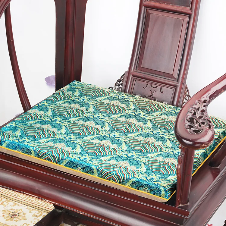 Custom Seawater Silk Brocade Chair Seat Cushions with Ties, Armchair, Sofa, Dining Room, Chinese Chairs Pads, Non-Slip Zipper