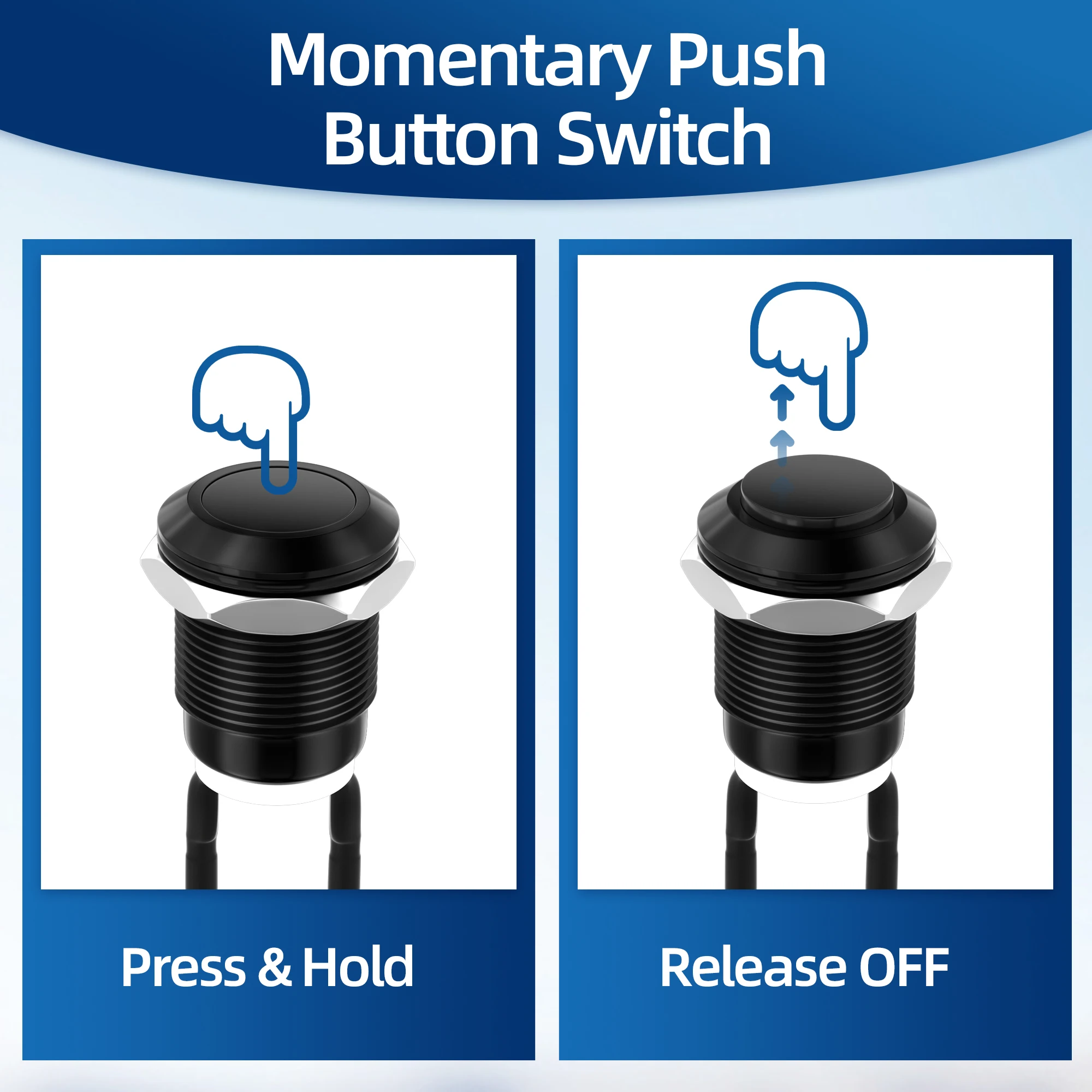 6PCS 12mm Momentary Push Button Switch 12V Black Waterproof Pushbutton Switch 2 Pin Pre-Wired Normally Open for Automotive Car