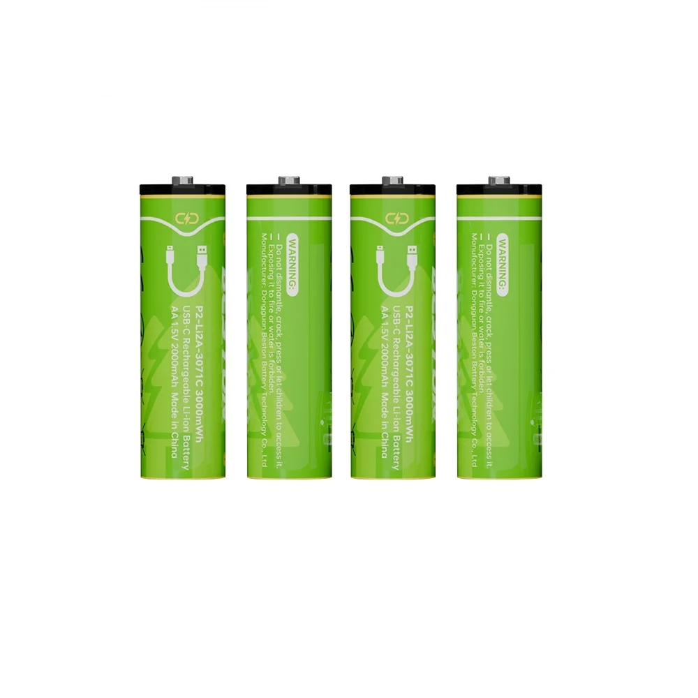 

12 шт. перезаряжаемых литий-полимерных батарей AA 1.5V 3000mwh с быстрой зарядкой и кабелем USB Type-C для электроники