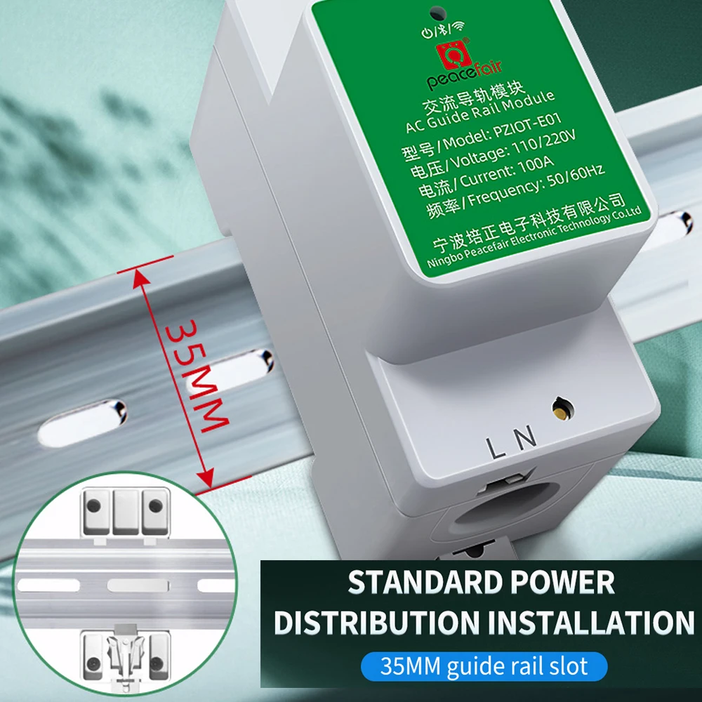 Tuya WiFi Single Phase Electricity Meter 35mm DIN Rail Installation Voltage Current Meter Wattmeter BT Connection APP Control