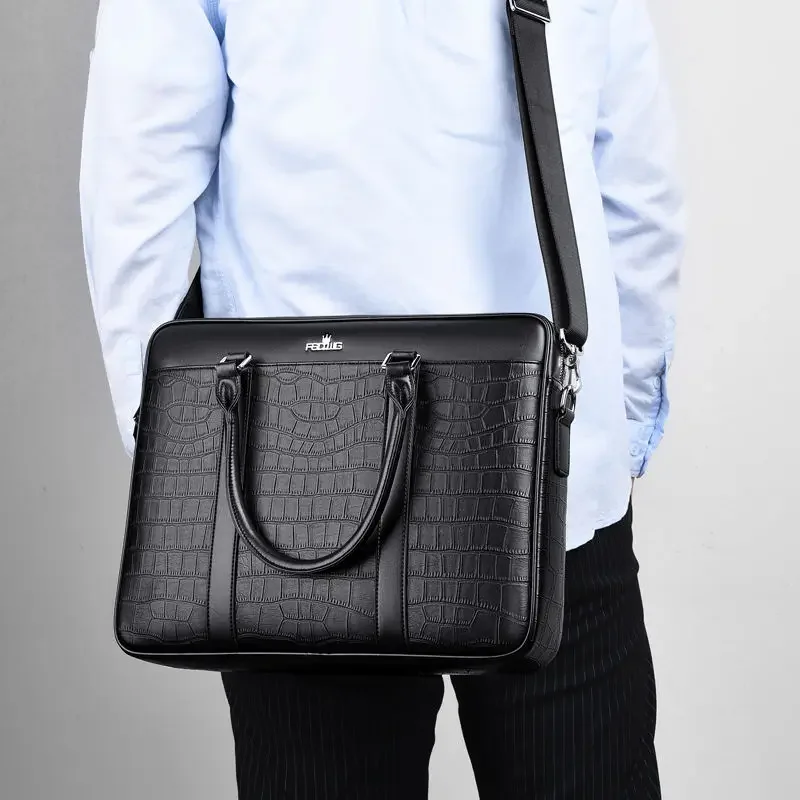 New Luxury Alligator Cow Genuine Leather Business Men's Briefcase Male Briefcase Shoulder Bag Men Messenger Laptop Computer Bag