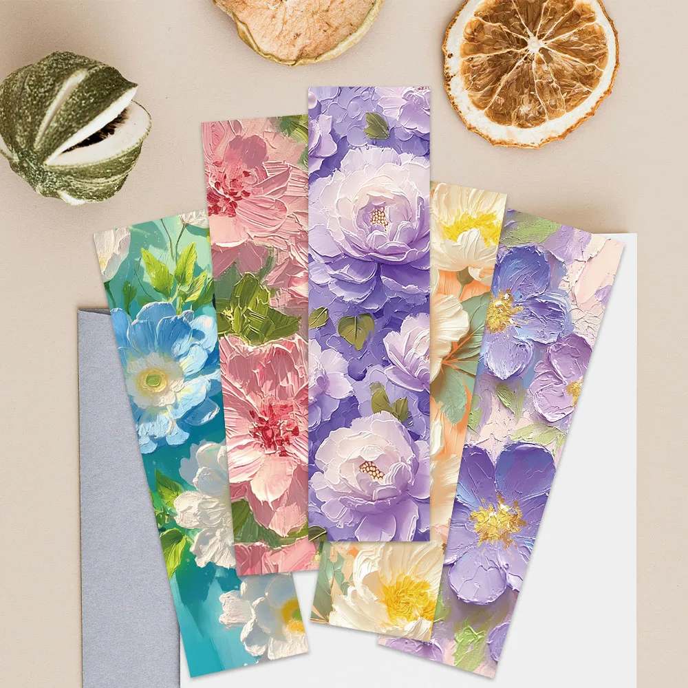 30pcs Aesthetic Oil Painting Colorful Flowers Paper Bookmarks DIY Library Office Page Marking Readers Page Marker Students Gift