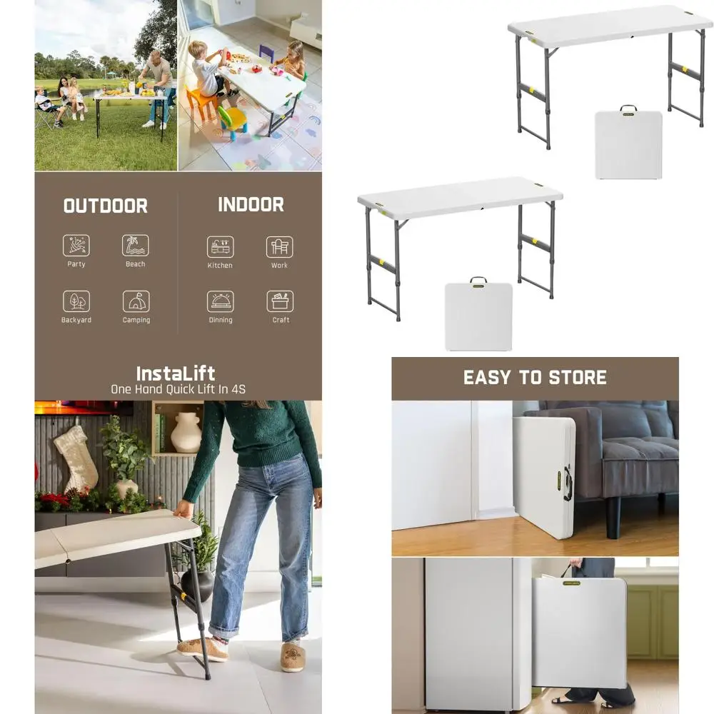 

Складные столы для карт с регулируемой высотой, 2 шт., компактный дизайн для обедов, вечеринок и активного отдыха, белые