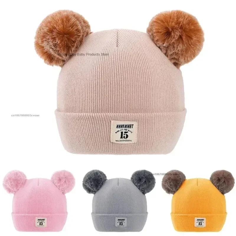 Autumn Winter Baby Warm Knitted Hats with Kids Knit Beanie Hat Solid Color Children Hat for Boys Girls Accessories 0-3Y