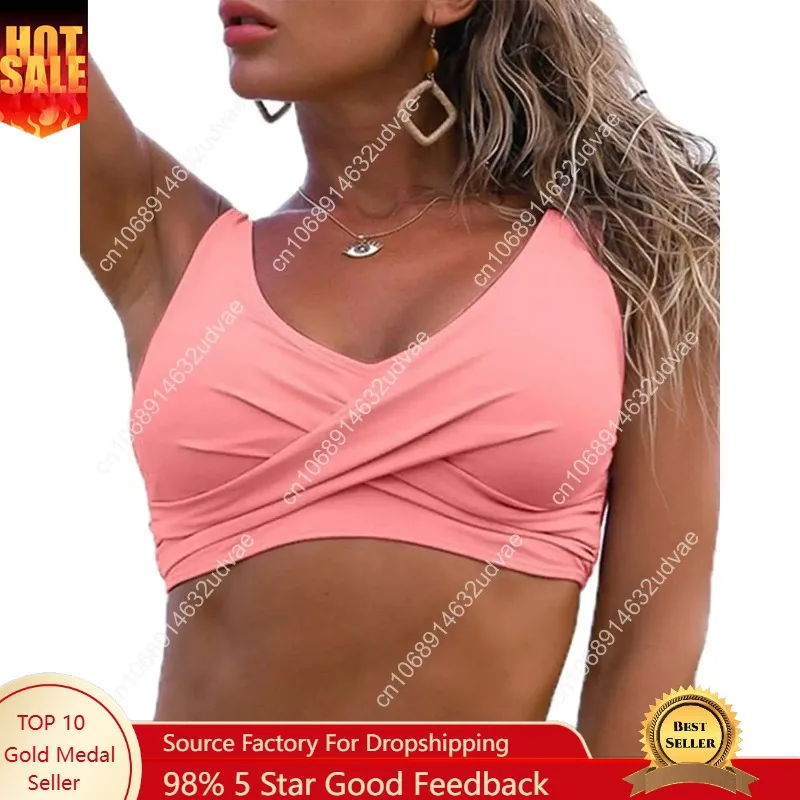 

Fanuerg Women's Twist Front Bikini Top V Neck Push Up Padded Swimsuit Top Bathing Suits