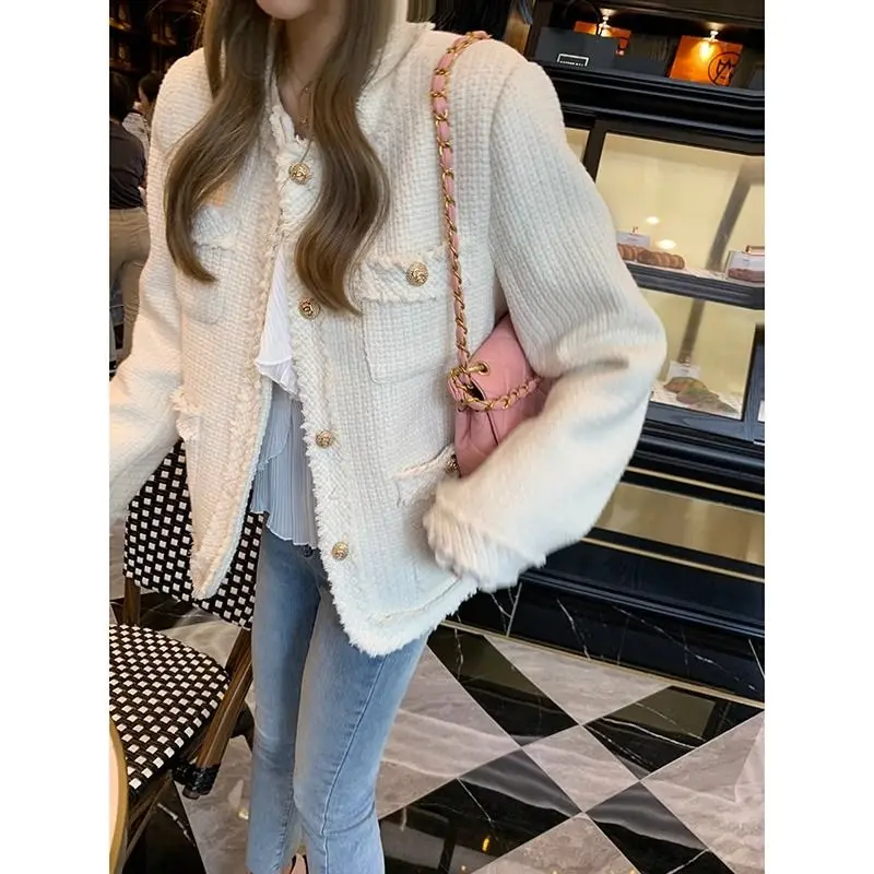 French Style Short White Jacket for Autumn and Winter Loose New Style Socialite Temperament High-end Top