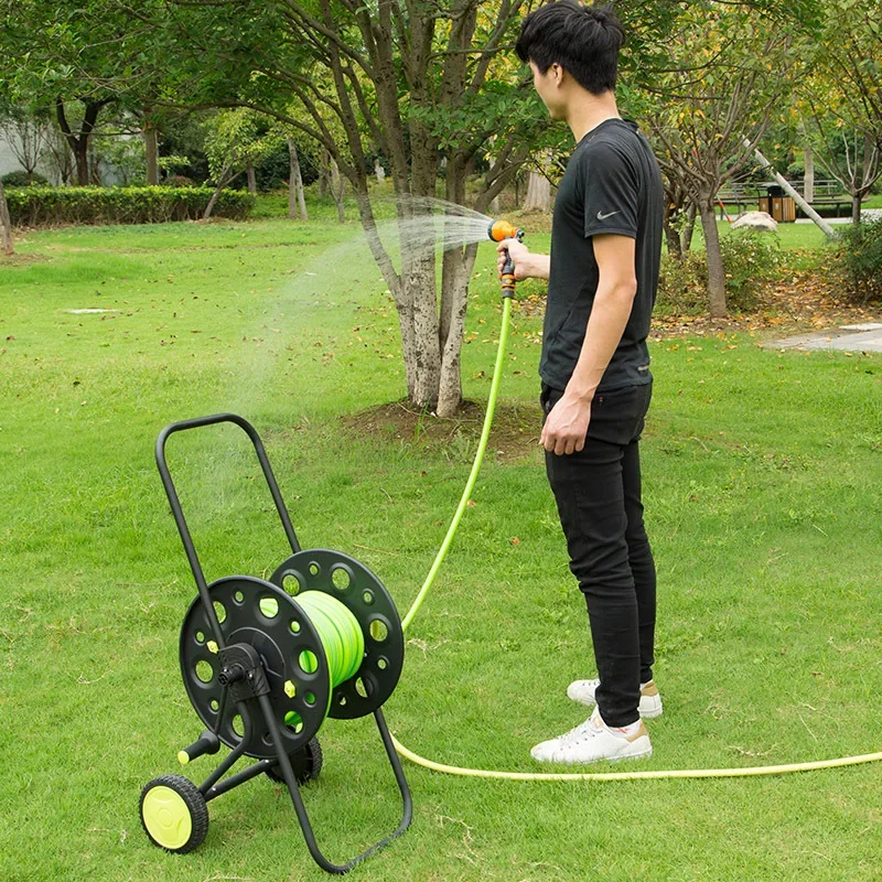 9-Function High-Pressure Spray Nozzle 10M Portable Wall mounted Plastic PP Frame Garden Hose Reel