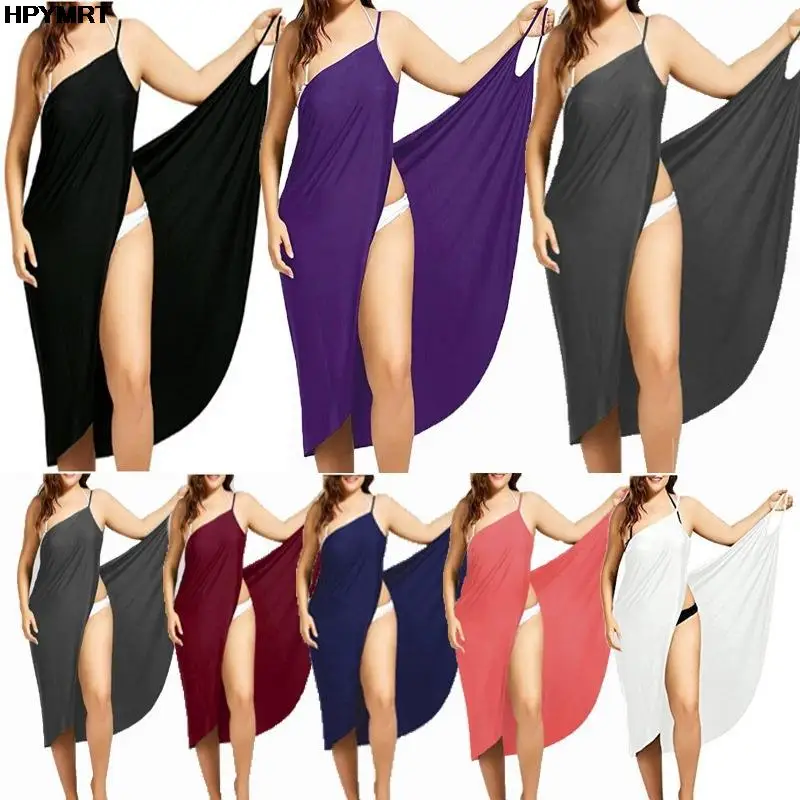 Women Sexy Beach V-Neck Sling Dress 2022 Summer Towel Backless Swimwear Cover Up Wrap Robe Female Tropical Dresses S-5XL Female