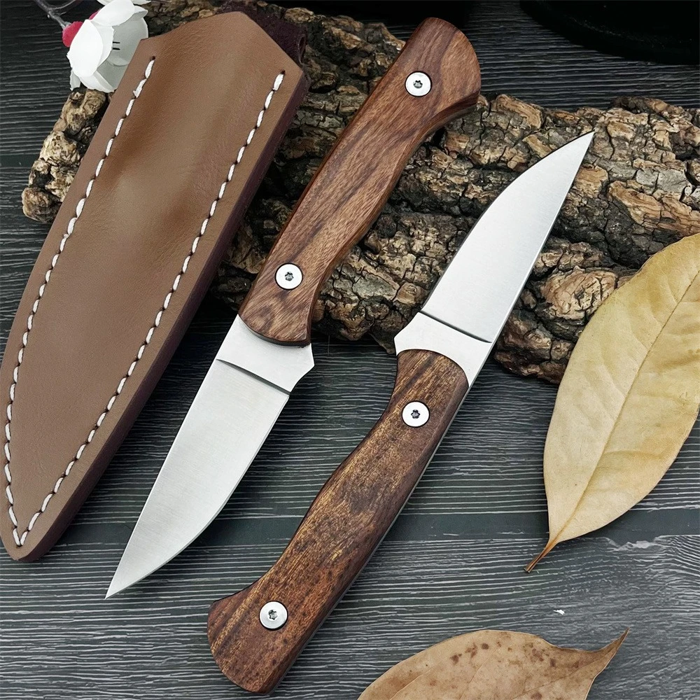 

Outdoor Straight Knife 3.42 Inch 8Cr13Mov Fixed Blade Knife with Wooden Handle with Sheath Portable Hiking Fishing Utility Tool