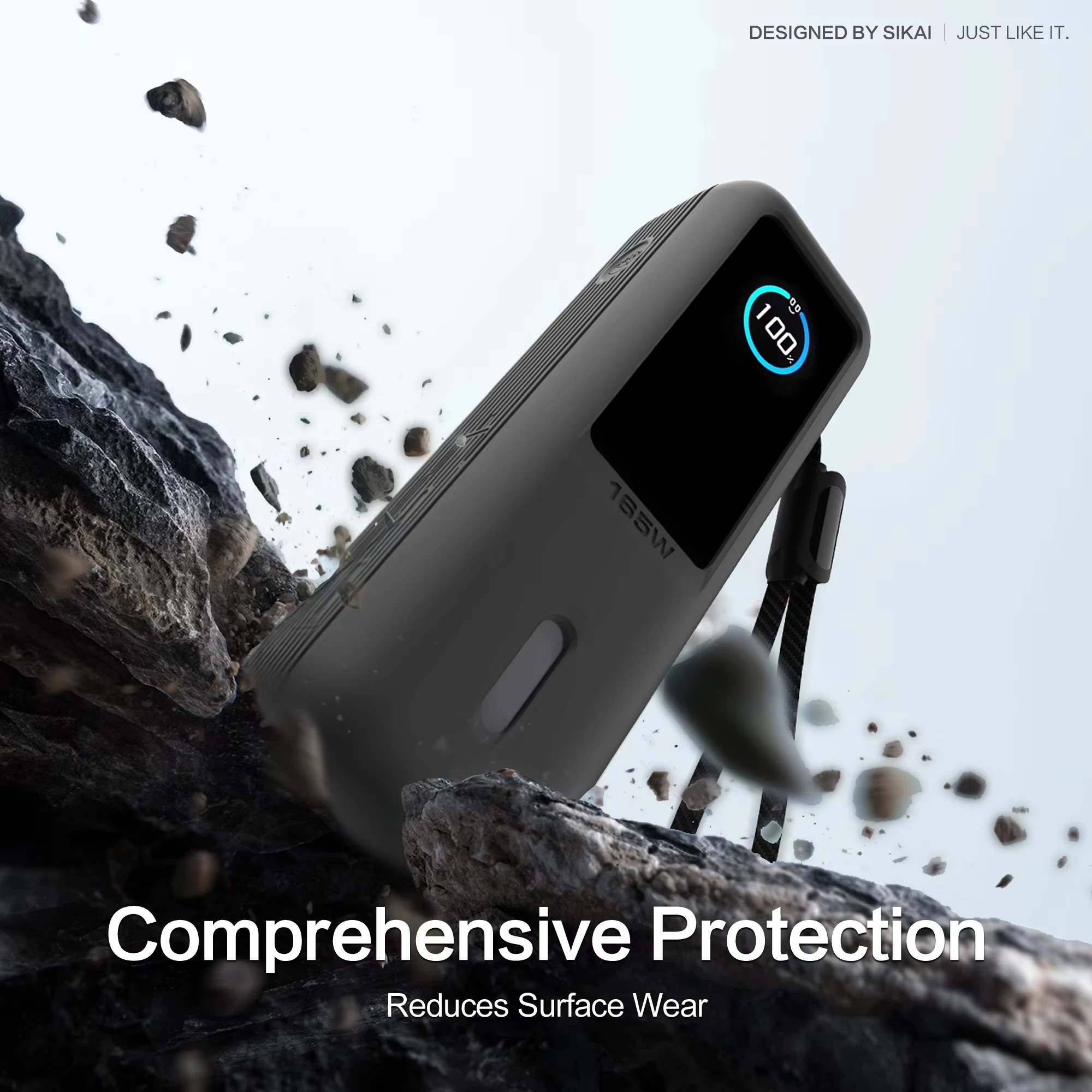 حافظة شاحن محمولة من السيليكون صديقة للبيئة من Sikai لهاتف Anker zolo 2in1 165W PowerBank غطاء مقاوم للصدمات متوافق مع Anker zolo