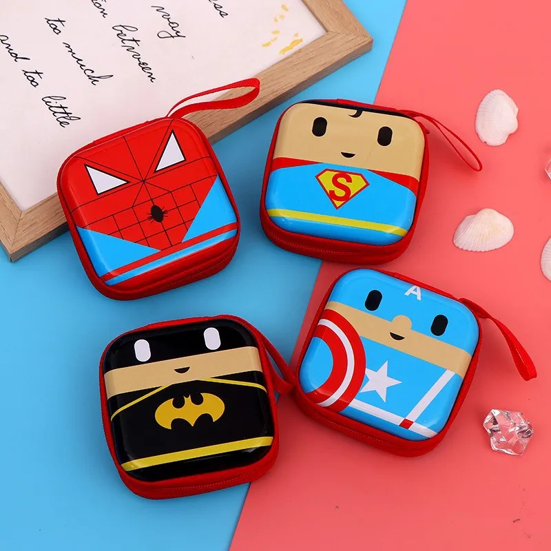 Marvel Anime Movie Spider-Man Creative Square Cute Mini Coin Purse Headphone Data Cable Personality Key Storage Box Holiday Gift