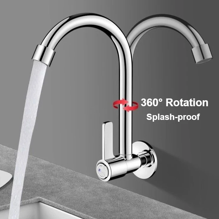 

Бытовой кухонный смеситель из нержавеющей стали, настенный одиночный смеситель для холодной воды, нижний кривый смеситель, настенный смеситель для раковины, водопроводный кран