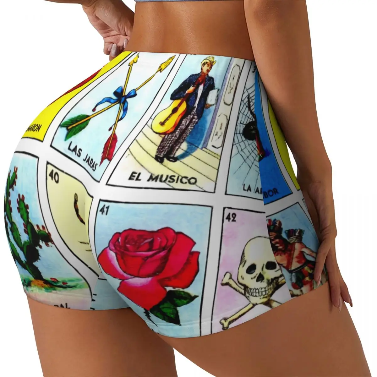 Custom Women's Loteria Card Mexican Bingo Workout Yoga Shorts Gym Athletic Volleyball Biker Shorts