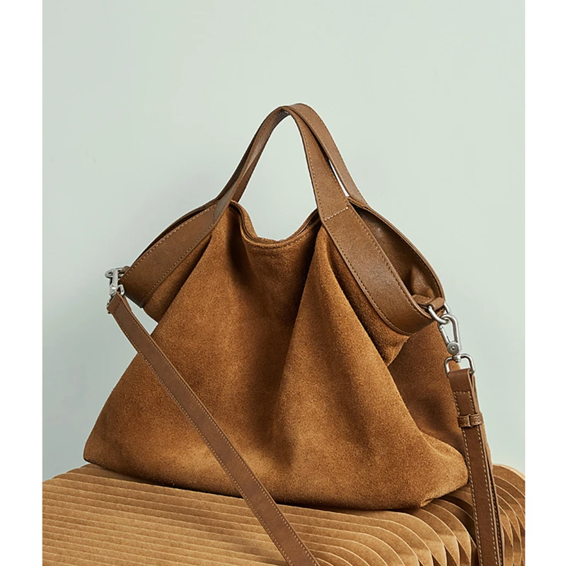 

Hifashion Vintage Suede Genuine Leather Tote Handbags For Women 2025 Luxury Designer Messenger Hobos Work Shopping Shoulder Bags