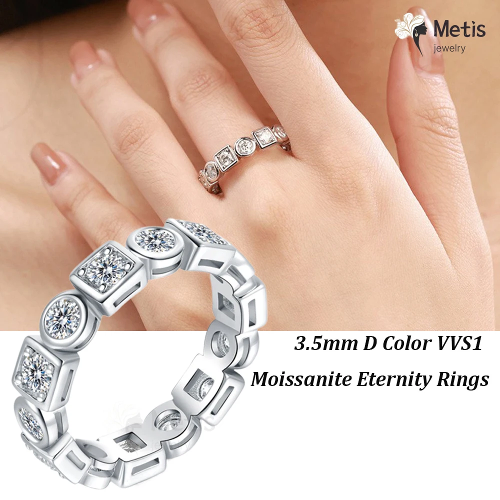 Metis 3.5mm D Color Moissanite Wedding Band Ring Eternity Ring 925 Sterling Silver Rings For Men Jewelry Eight Hearts and Arrows