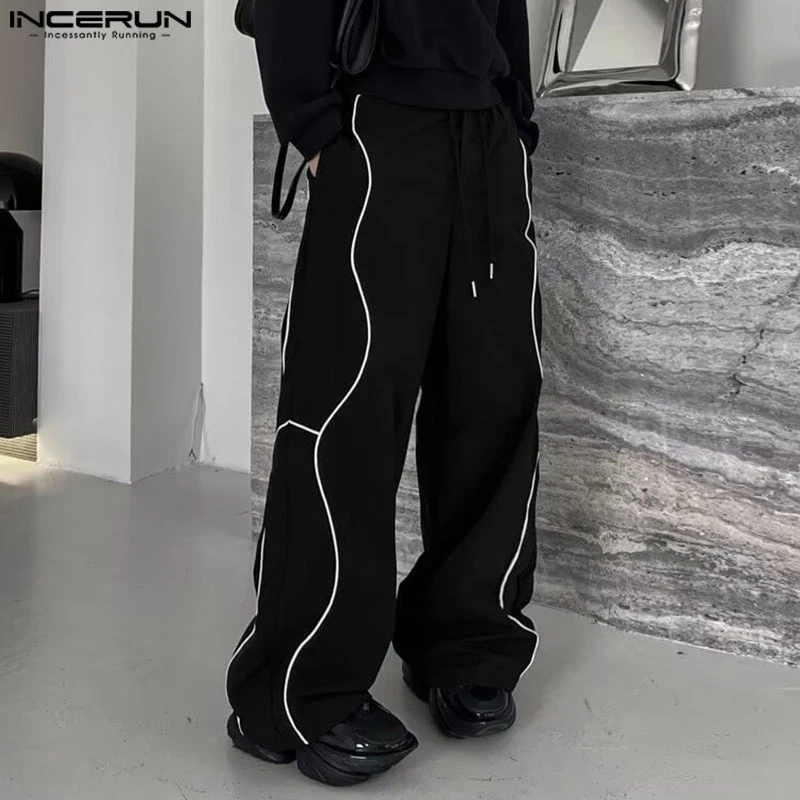 INCERUN-Pantalon Long à Jambes Larges pour Homme, Décontracté, Harajuku, Simple, Taille artificiel astique, FjReflector, Design Épissage, Beau Bas, 2024