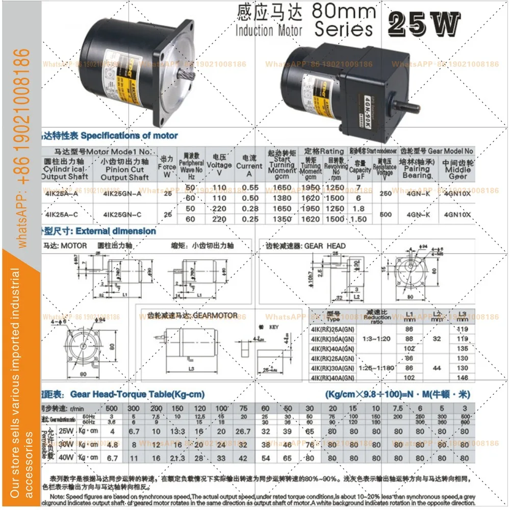 GPG25W/single-phase motor 220/380V gear motor/speed ratio 4GN-3-18