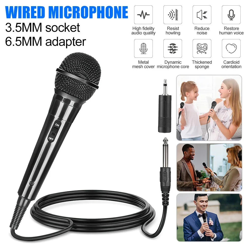 3.5mm Professional Wired Microphone Handheld Dynamic Vocal Mic with 6.5mm Adapter for Karaoke KTV Speech Church Wedding Party