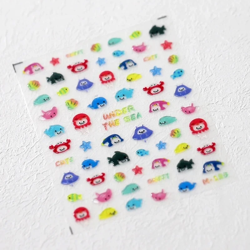 Lovely Cartoon Jellyfish Whale Shark Starfish Shells 5D Jelly Self Adhesive Nail Art Stickers Cute Manicure Decals Wholesale