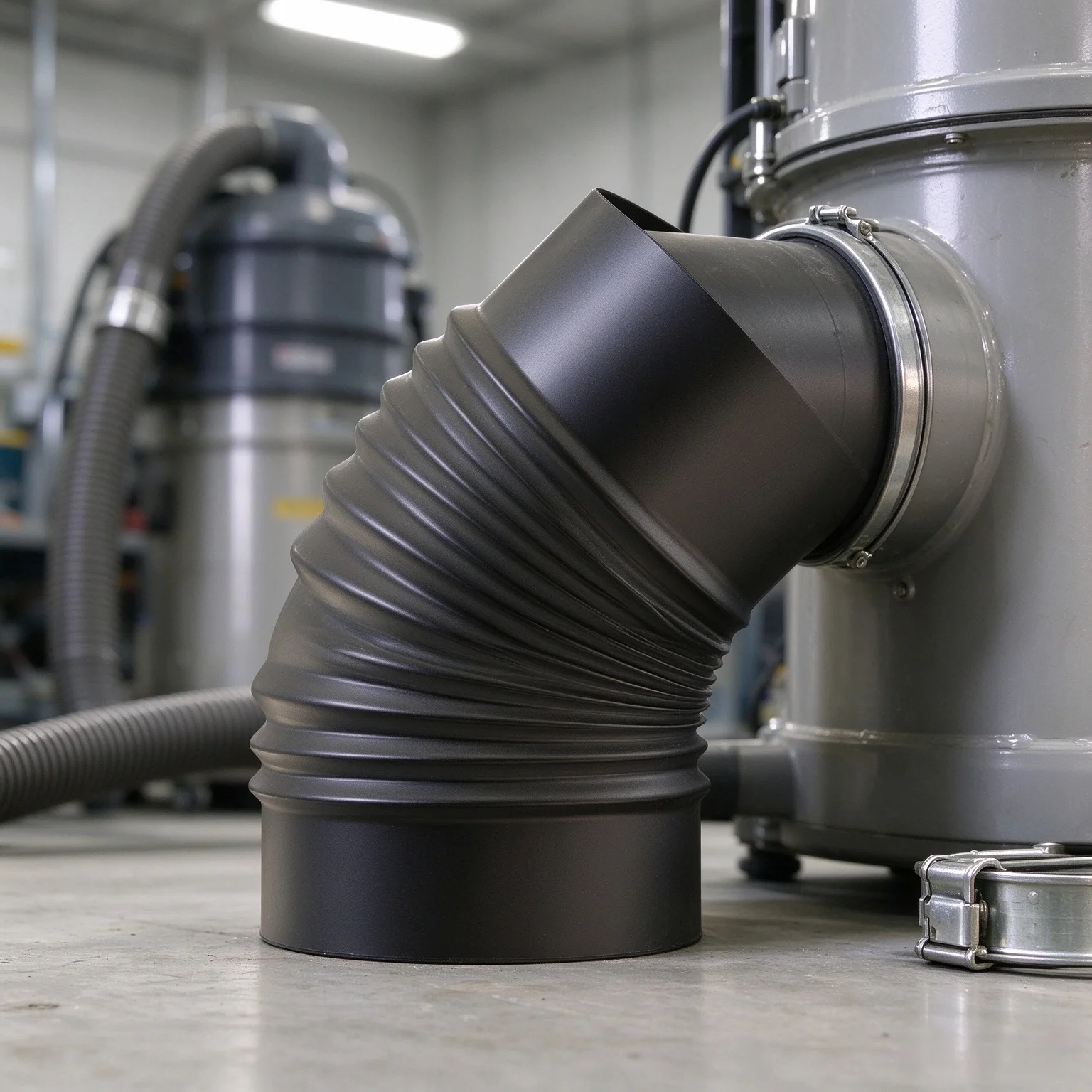 45 Degree Chimney Neck Black Flue Gas Connection For Stoves For Rugged Ribbed Design Smooth Ends Easy Connection Reliable