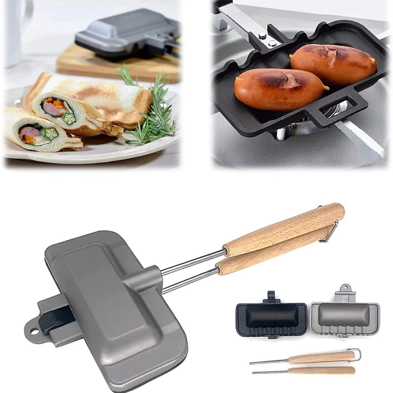 

Double-Sided Sandwich Pan Non-Stick Foldable Grill Frying Pan for Bread Toast Breakfast Machine Pancake Maker