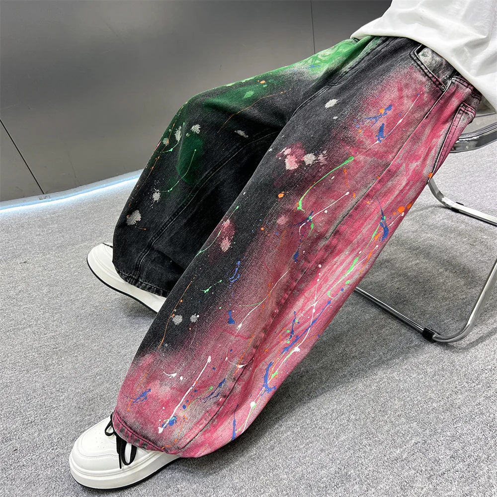 New Stylish Kids Children Hip Hop Jeans with Drawings for Teenage Boy Loose Straight Graffiti Denim Pants Fashion Stage Trousers