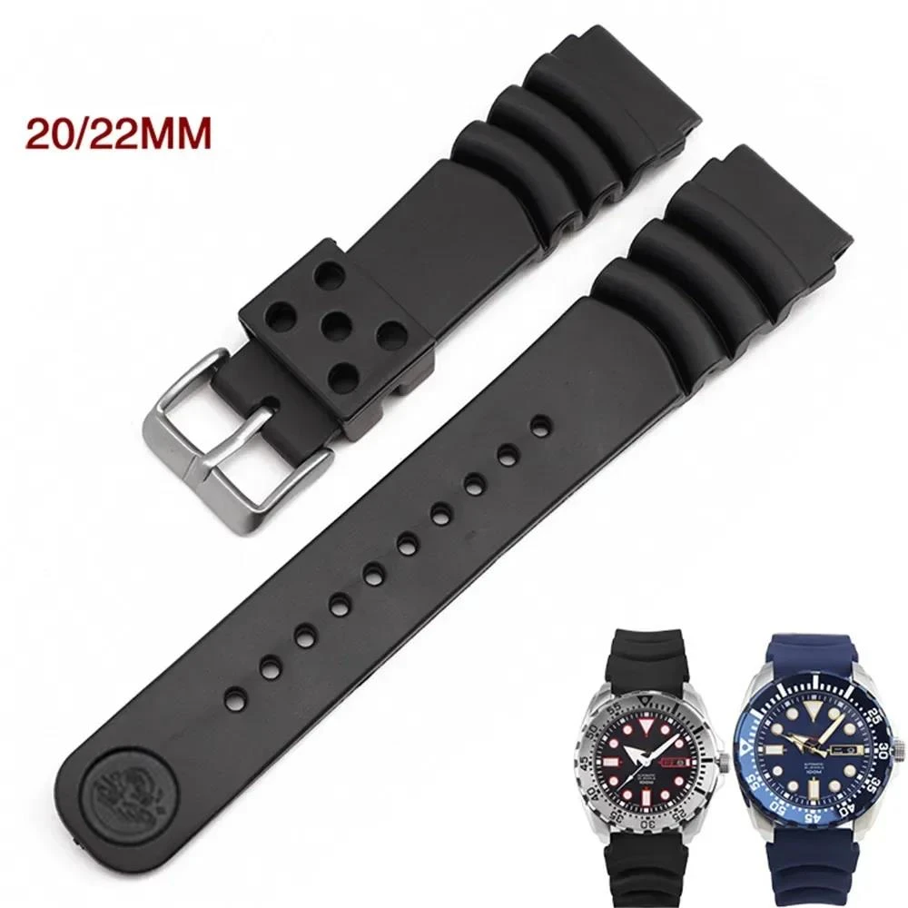 20mm 22mm Sport Silicone Watchband For Seiko Watch Strap Black Men Waterproof Diving Rubber Wristwatch Band Bracelet Accessories