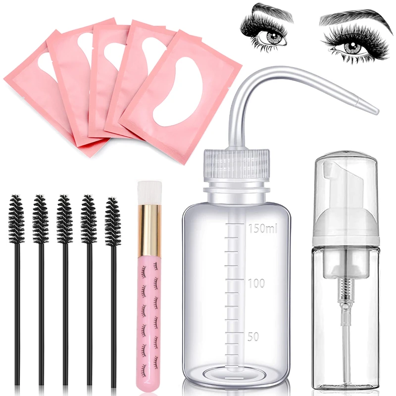 CNK 13Pcs/set Eyelash Extension Cleaning Kit Set Lash Shampoo Brush Soap Foam Washing Bottle Eyebrow Brush Eye Pad Patches Tools