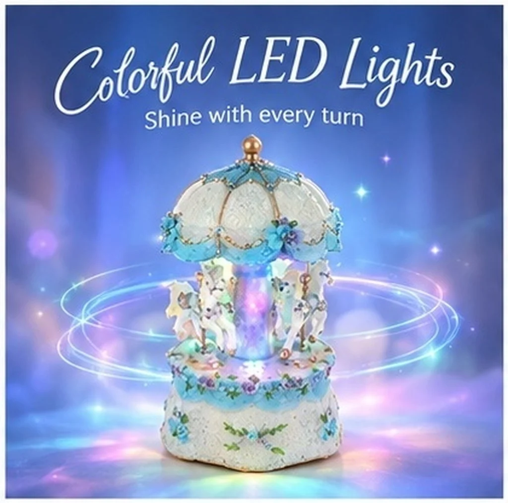 Christmas Decoration Carousel Music Boxes for Girls Ornament Horse Musical Merry-go-round Holiday Tabletop Rotating with Lights