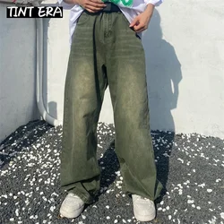 TINT ERA Yeşil Kot Baggy Sıkıntılı Vintage denim pantolon Erkek Geniş Bacak Pantolon Erkekler Streetweet Retro Boy Rahat Hip Hop