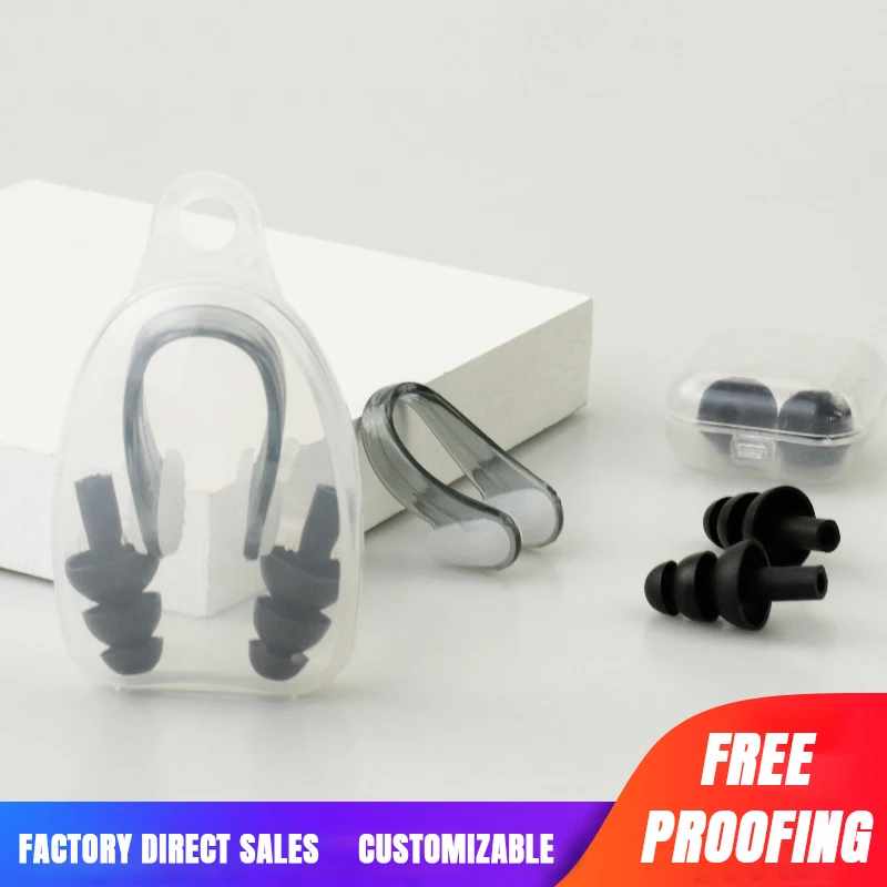 wholesale waterproof and anti-slip nose clip swimming accessories soft silicone swim training earplug 2 piece set