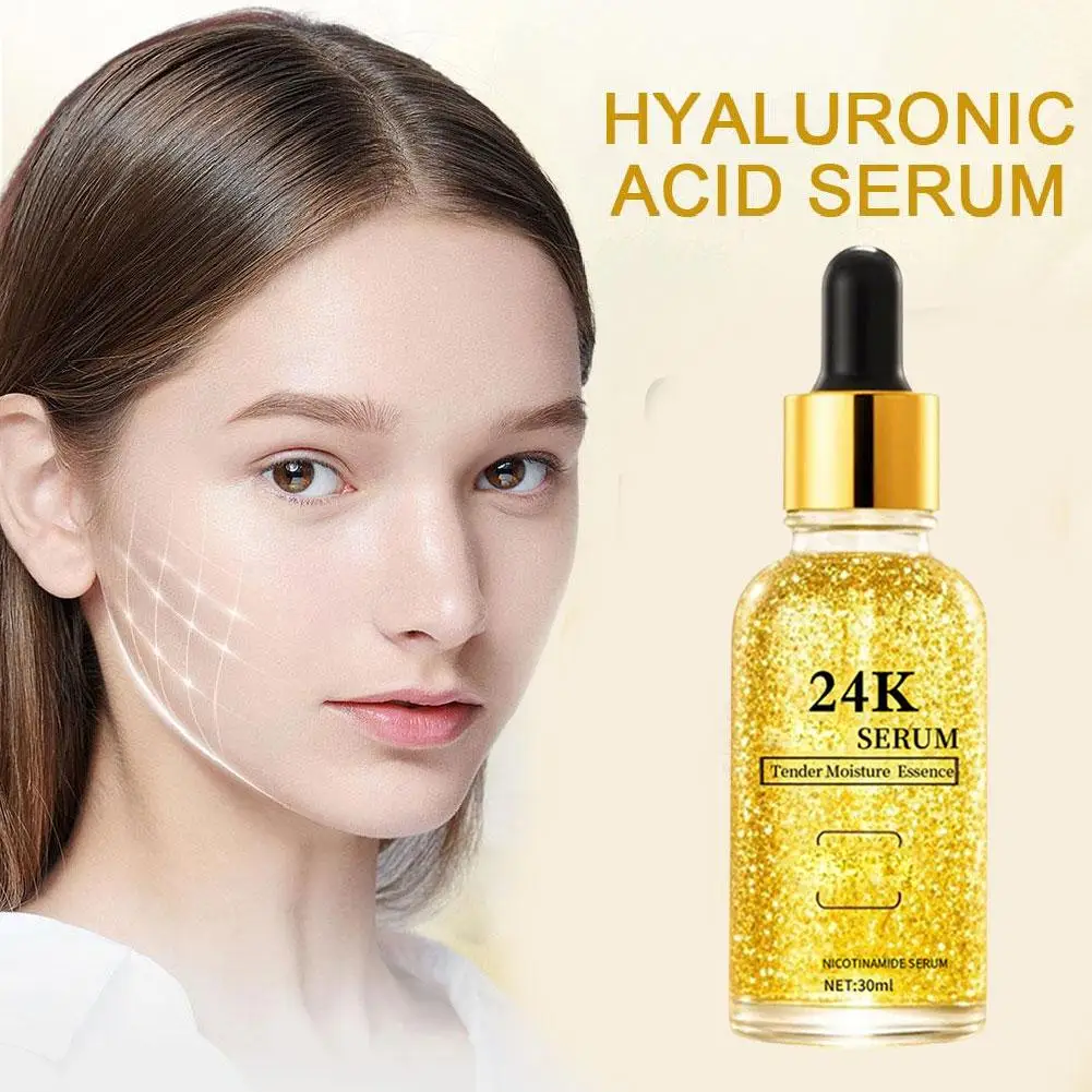 새로운 업그레이드된 24k 골드 화이트닝 세럼 안티 에이징 링클 에센스 케어 여성의 얼굴 건강 액체 영양 모이스춰라이징 N3Q6
