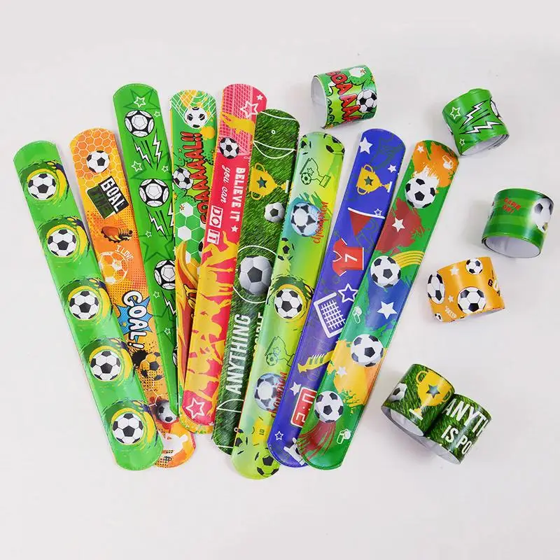 12/24pcs Soccer Slap Bracelets Wristband Kids Birthday Party Favors Pinata Filler Gift Football Theme Party Decoration Supplies