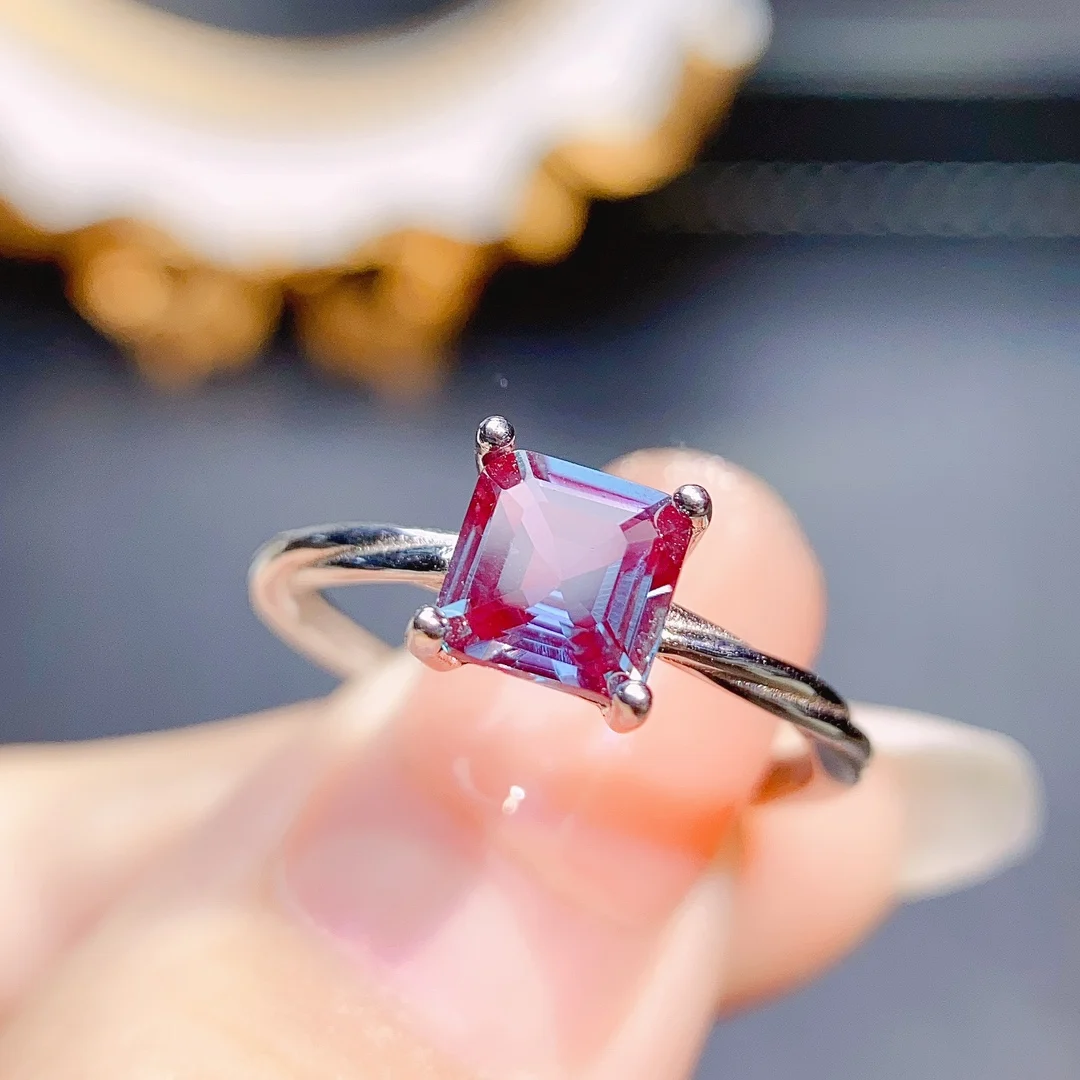 

Asscher Cut 6x6mm Alexandrite Engagement Ring 925 Sterling Silver Twins Rope Band Ring For Women