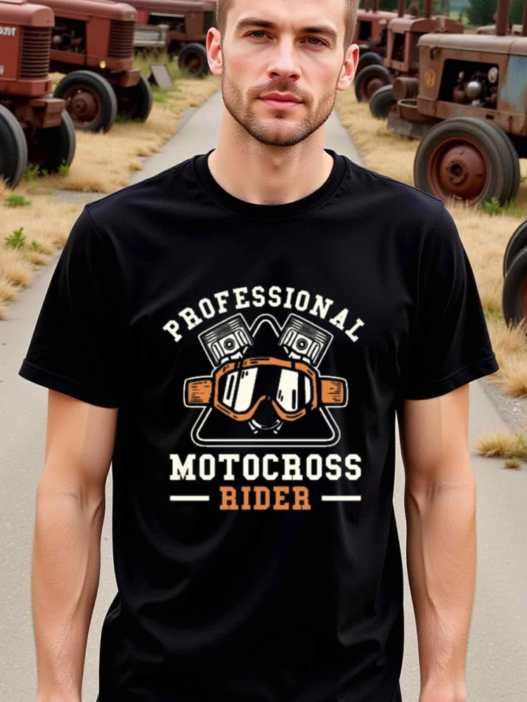 

Motocross Rider Graphic-Professional Dirt Bike Design-100% cotton summer O-neck short sleeve casual printed men's T-shirt.