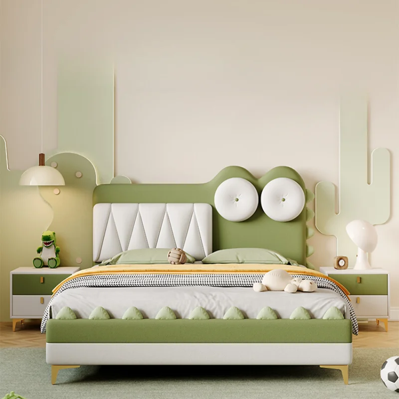 

High End Boys Bed Frame Headboard Children Nordic Glamorous Leather Luxury Twin Bed Frame Fabric Princess Safe Camas Furniture